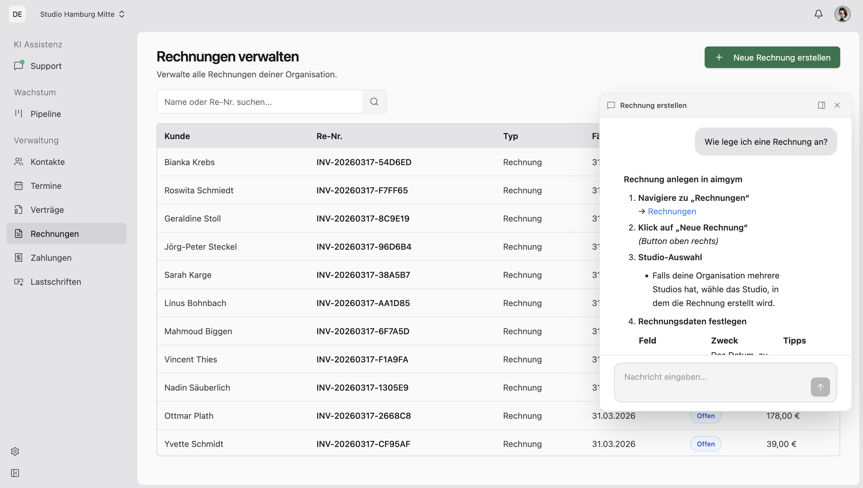 [Screenshot: Support-Assistent -- Chat mit Workflow-Erklärung]
